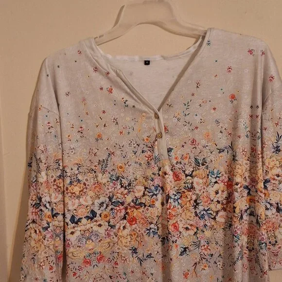 spring henley neck casual print 3/4 length sleeve - Picture 4 of 9